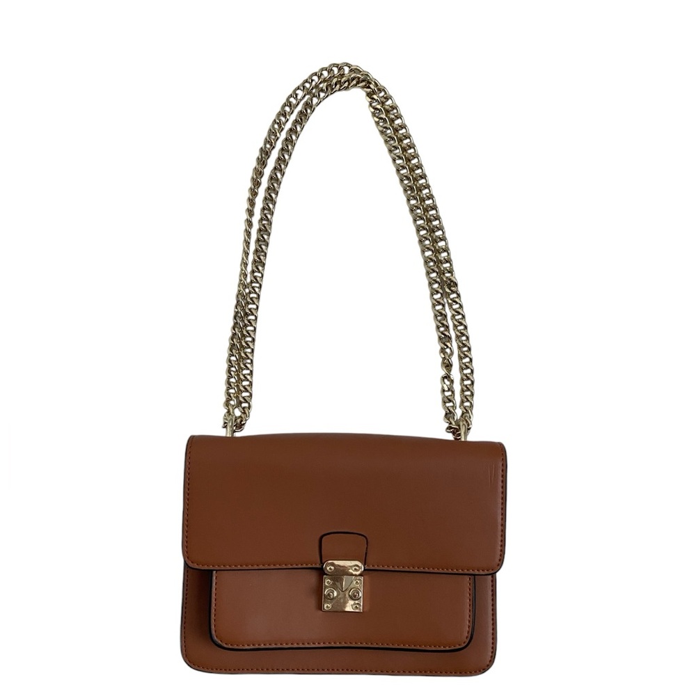 Neiman Marcus leather bag color brown chain gold strap condition used - Picture 3 of 14